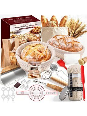 Sourdough Starter Kit - Complete Bread Making Set with Proofing Baskets & Tools